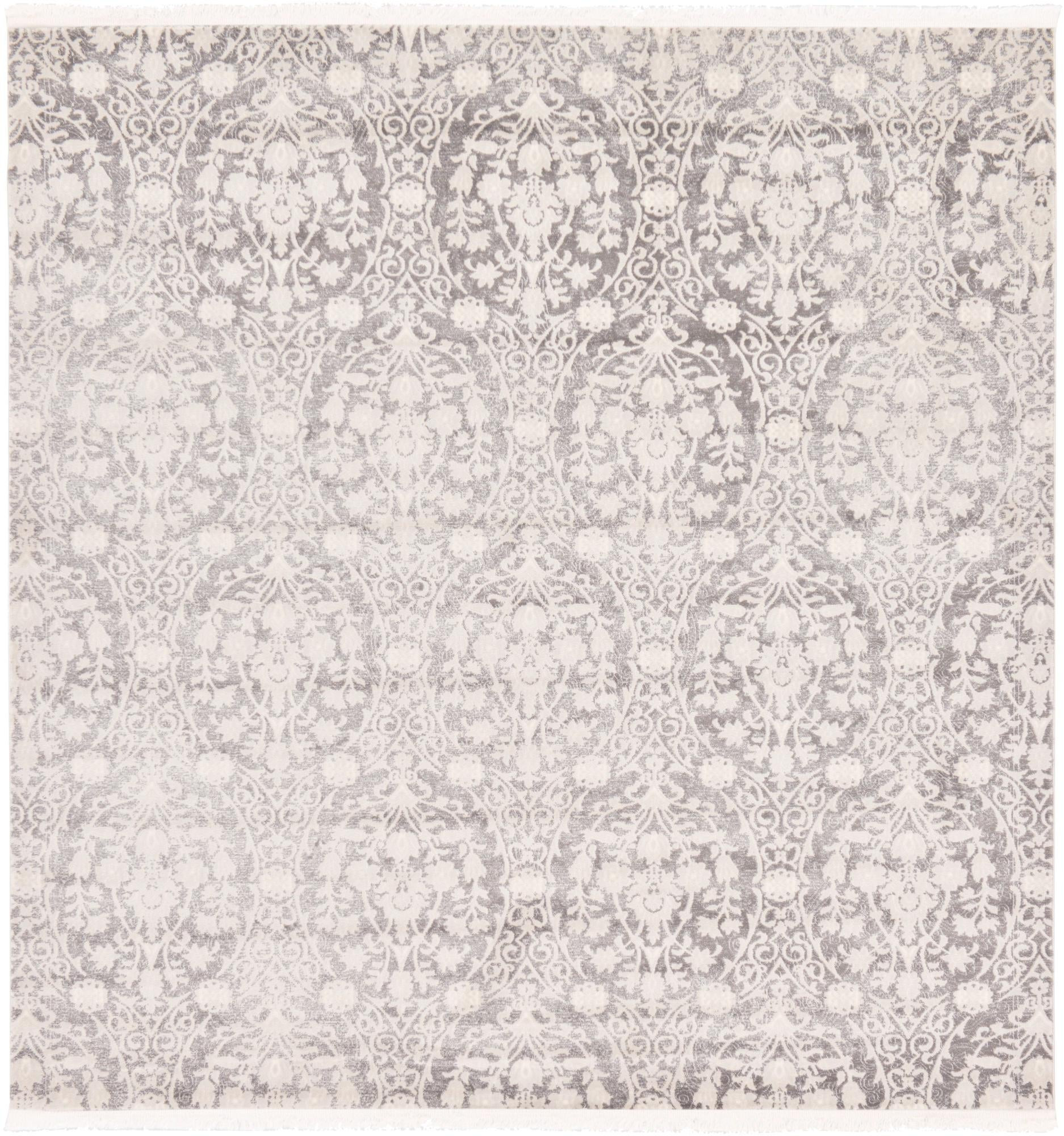 8' x 8' Marrow · Damask rug, light gray and ivory