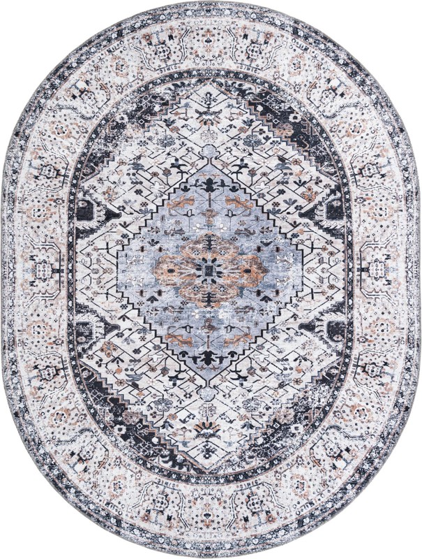 7' 10 x 10' Trillium · Medallion Washable Rug, charcoal and light blue