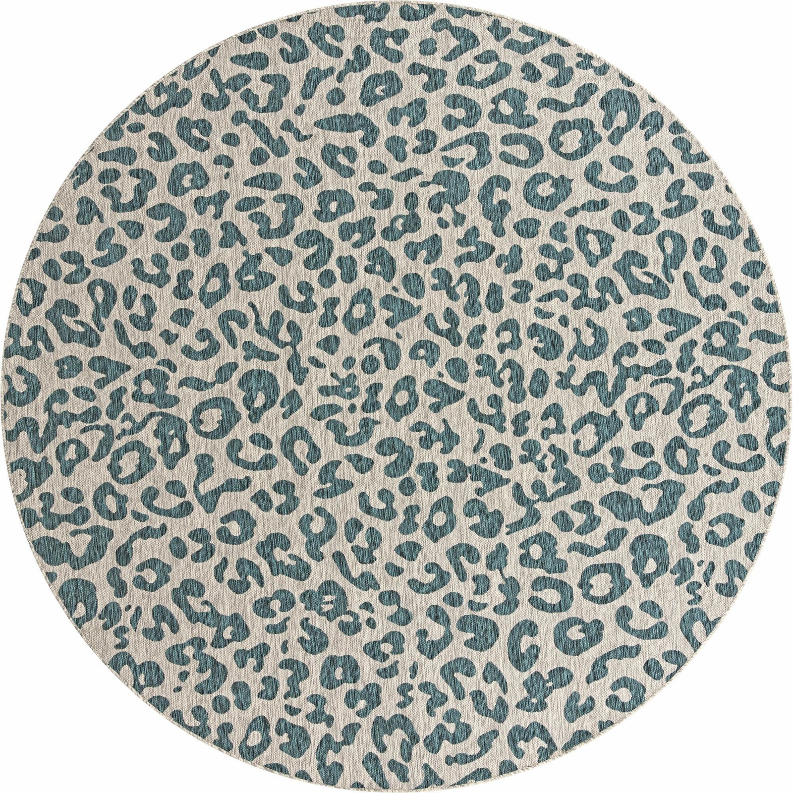 10' 8 x 10' 8 Cardamom · Leopard print Outdoor Rug, teal and ivory