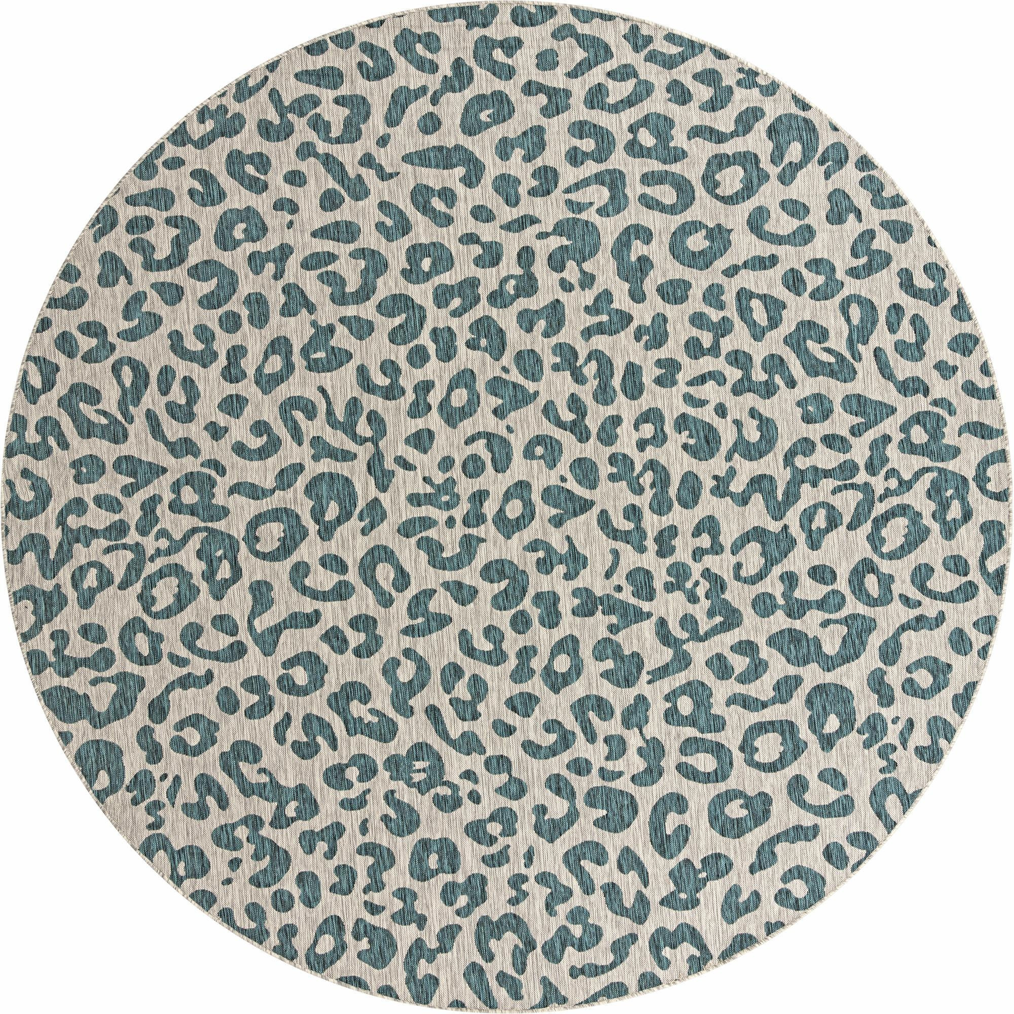 10' 8 x 10' 8 Cardamom · Leopard print Outdoor Rug, teal and ivory