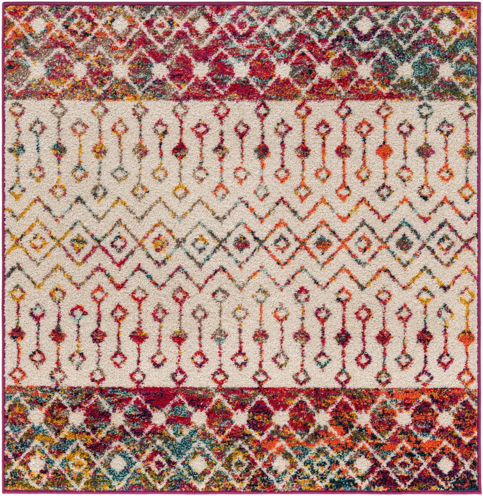 4' x 4' Vernon · Geometric tribal rug, ivory multi