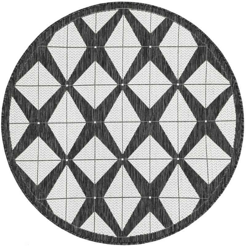 4' x 4' Whyte · Diamond Outdoor Rug, black and white