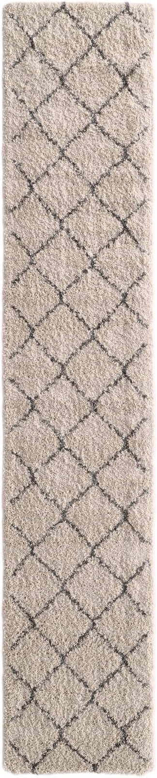 2' 7 x 13' Jameson · Diamond trellis Shag Rug, ivory and gray