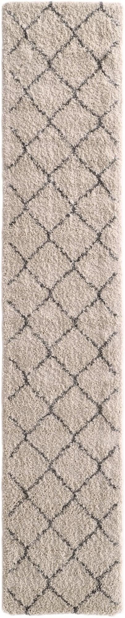 2' 7 x 13' Jameson · Diamond trellis Shag Rug, ivory and gray