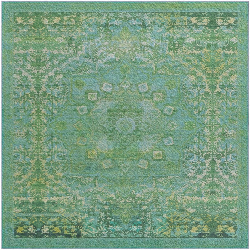 6' x 6' Rideout · Distressed medallion rug, turquoise and green