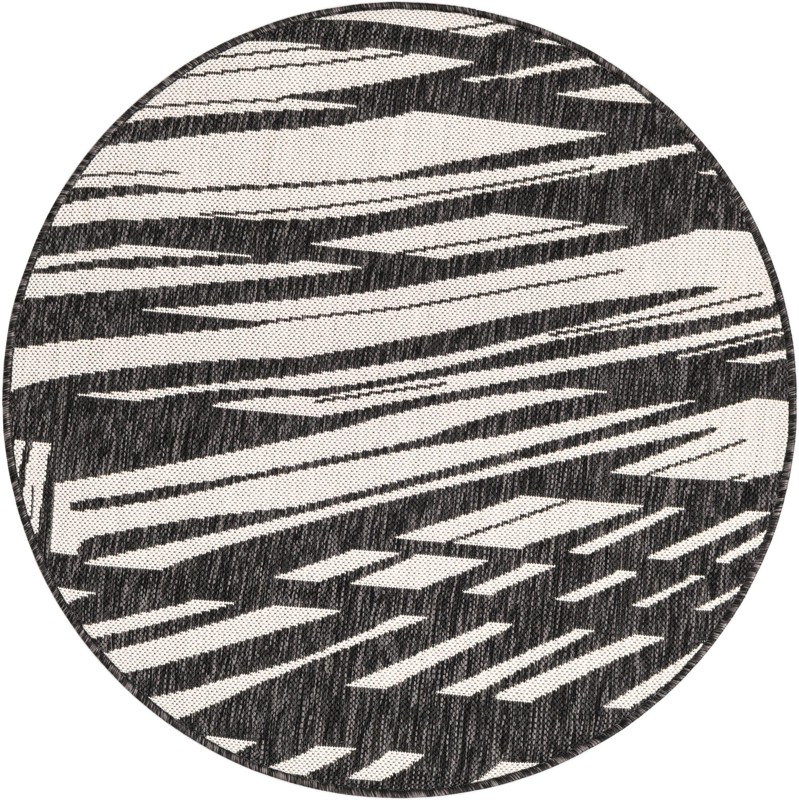 3' x 3' Frasier · Abstract geometric Outdoor Rug, black and white
