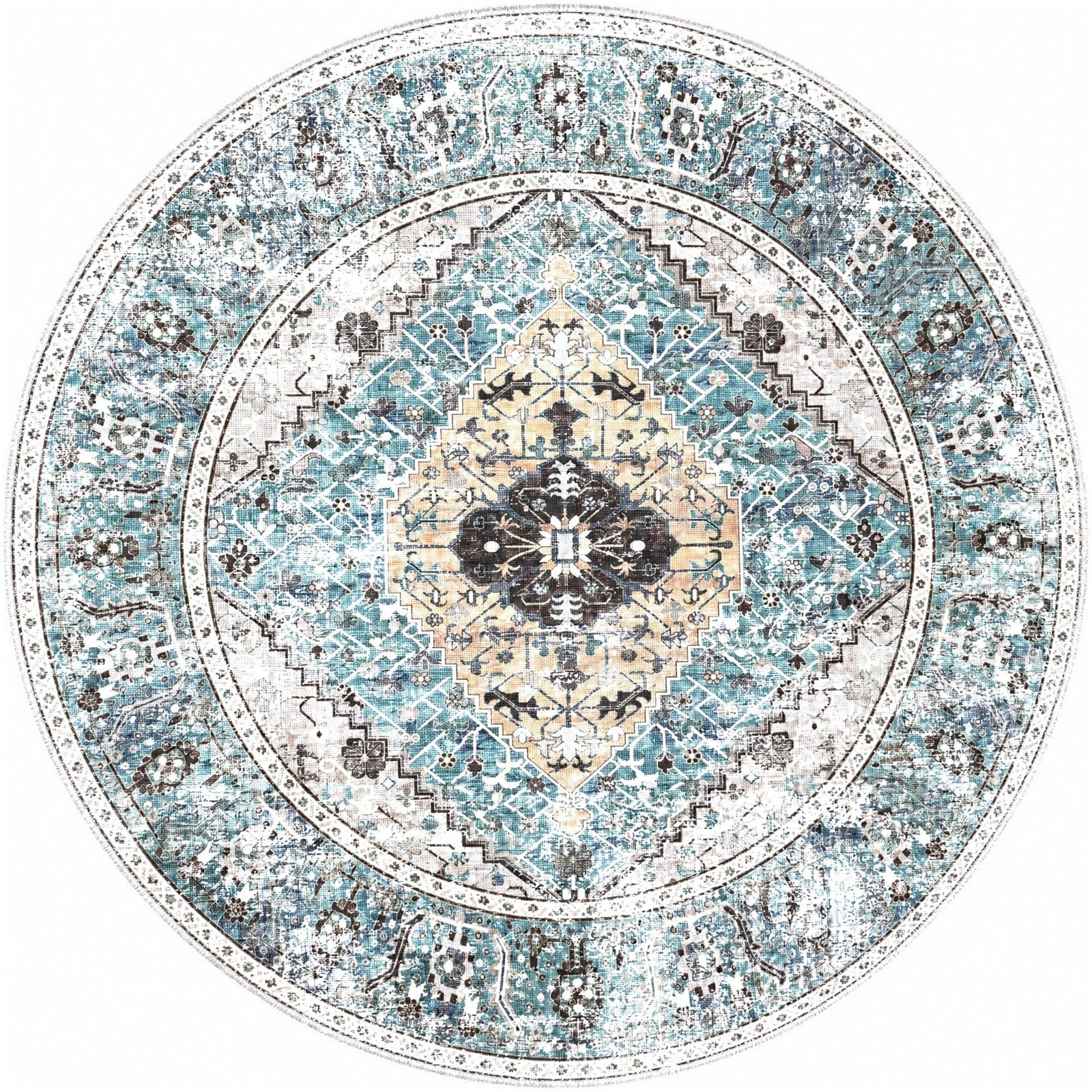 9' 10 x 9' 10 Trillium · Border rug, seaglass