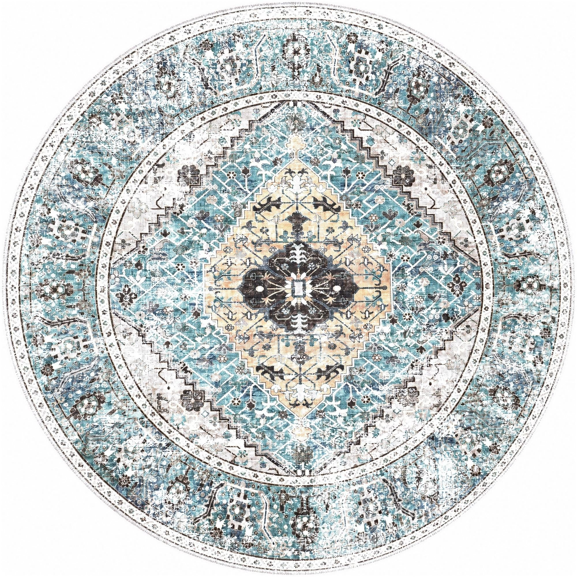 9' 10 x 9' 10 Trillium · Border rug, seaglass