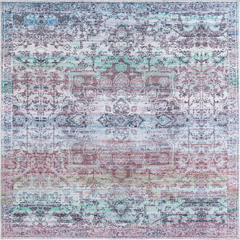 10' 6 x 10' 6 Rideout · Distressed medallion Washable Rug, blue and purple