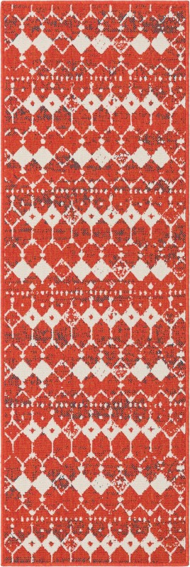 Stowe · Geometric diamond Outdoor Rug, rust and ivory