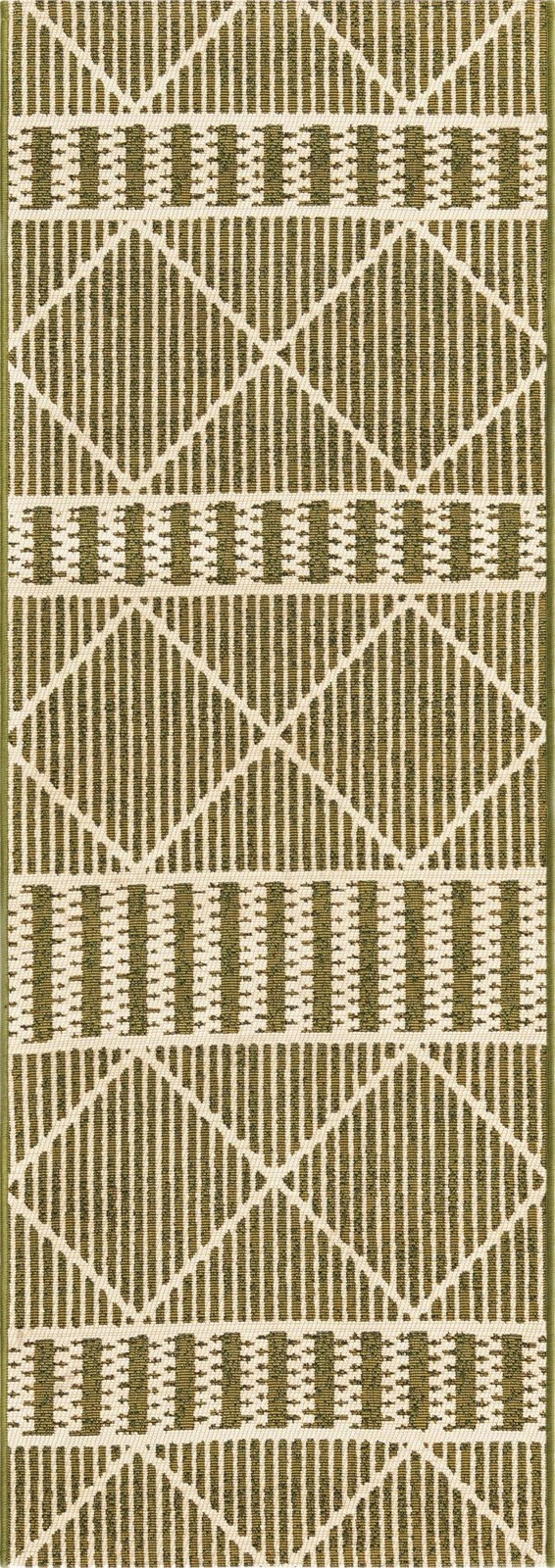 2' x 6' Lomax · Geometric Outdoor Rug, green and ivory