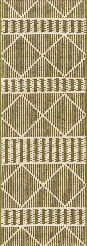 2' x 6' Lomax · Geometric Outdoor Rug, green and ivory