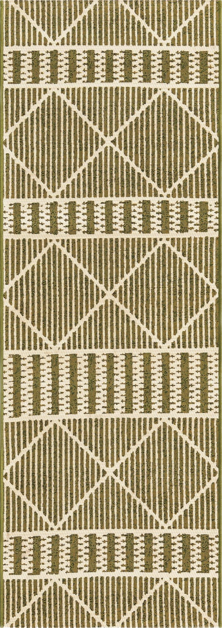 2' x 6' Lomax · Geometric Outdoor Rug, green and ivory