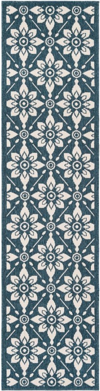 2' x 8' Selwyn · Floral trellis Outdoor Rug, navy and ivory
