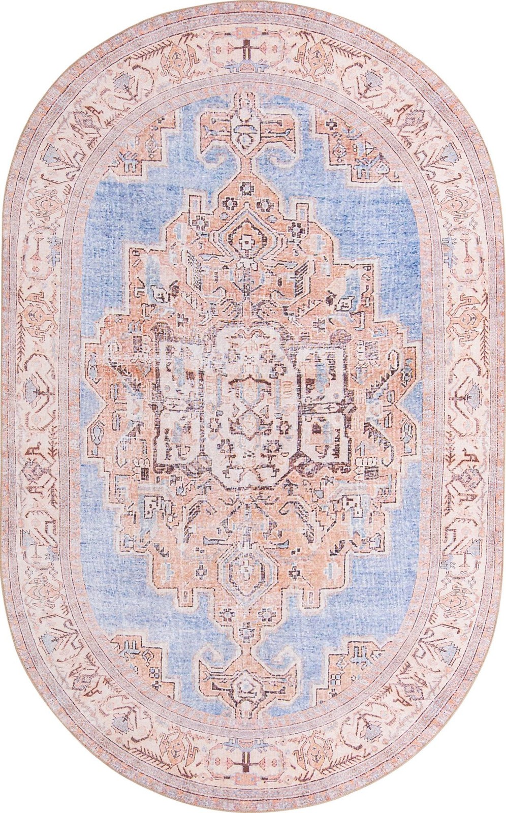 5' x 8' Boone · Medallion Washable Rug, blue and beige