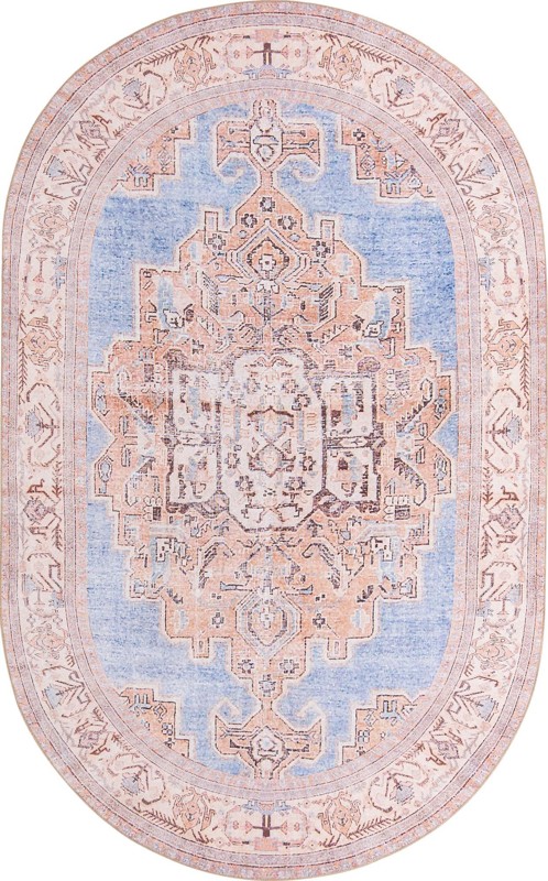Boone · Medallion Washable Rug, blue and beige