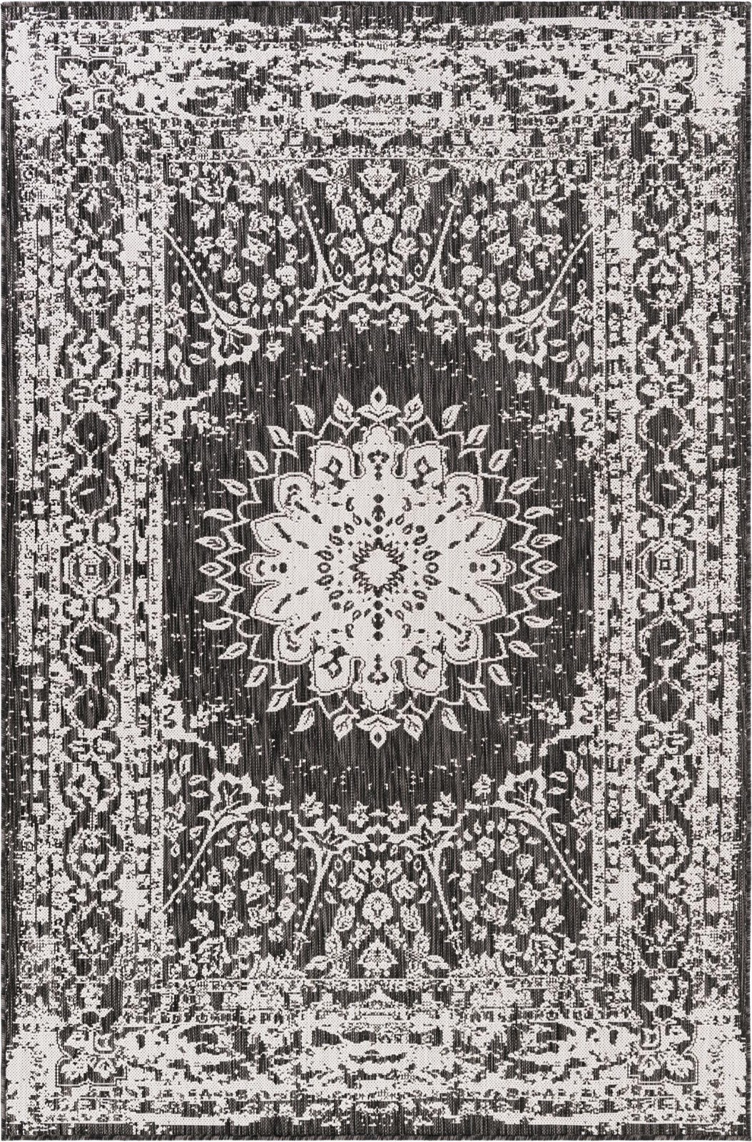 5' 3 x 8' Royce · Medallion Outdoor Rug, black and white