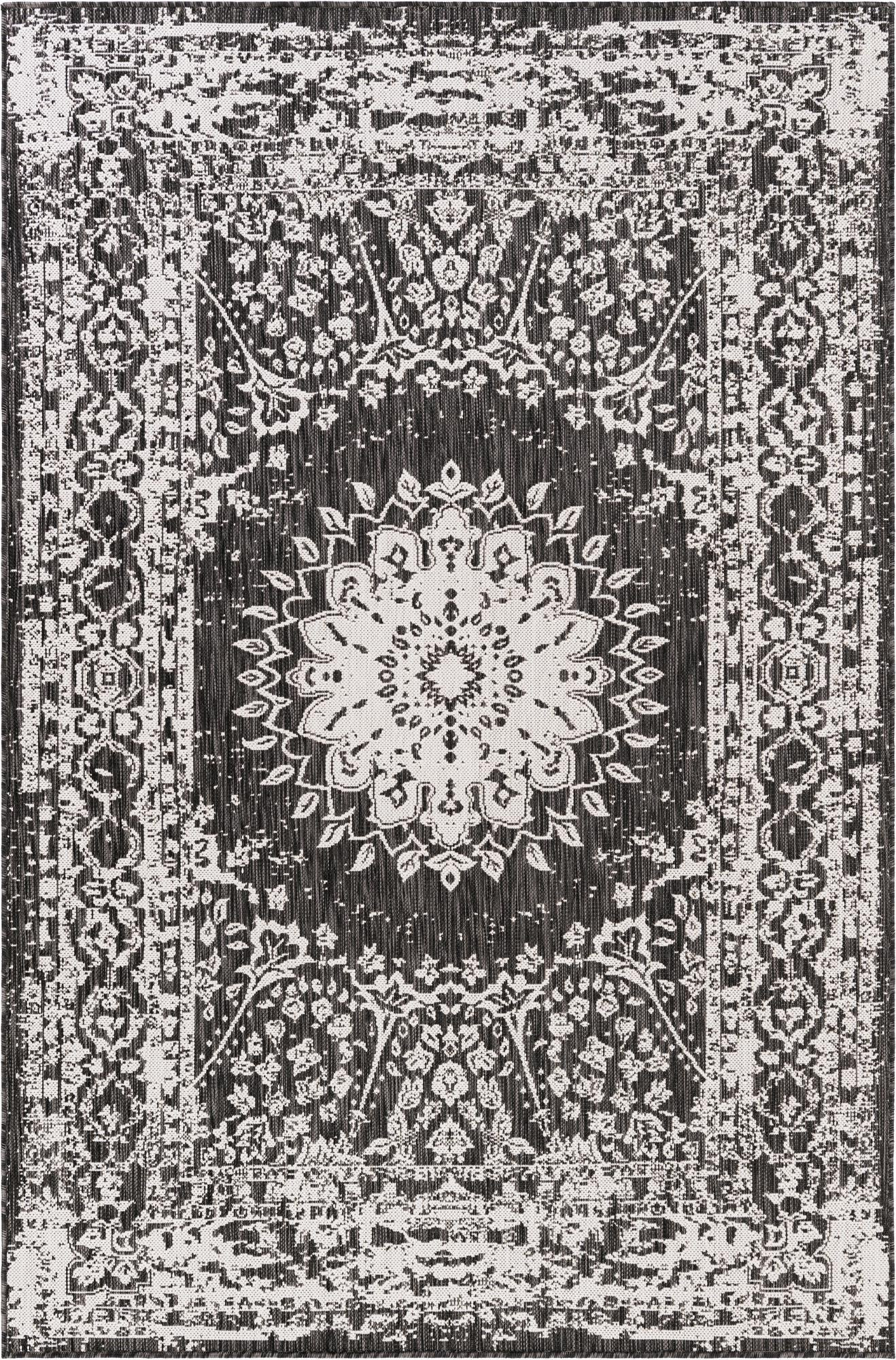5' 3 x 8' Royce · Medallion Outdoor Rug, black and white