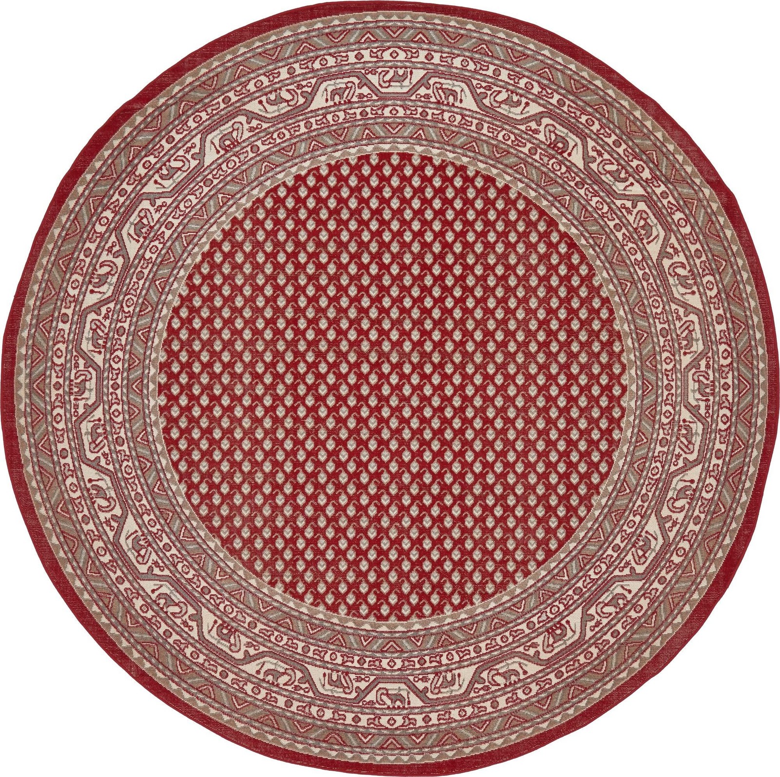 8' x 8' Jameson · Geometric border rug, red and ivory