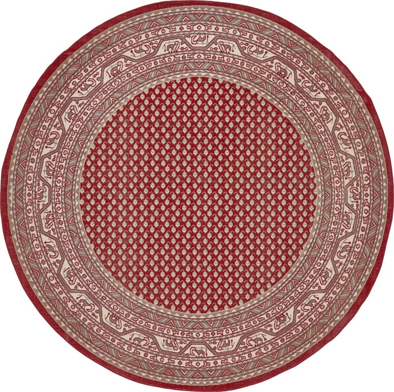 8' x 8' Jameson · Geometric border rug, red and ivory