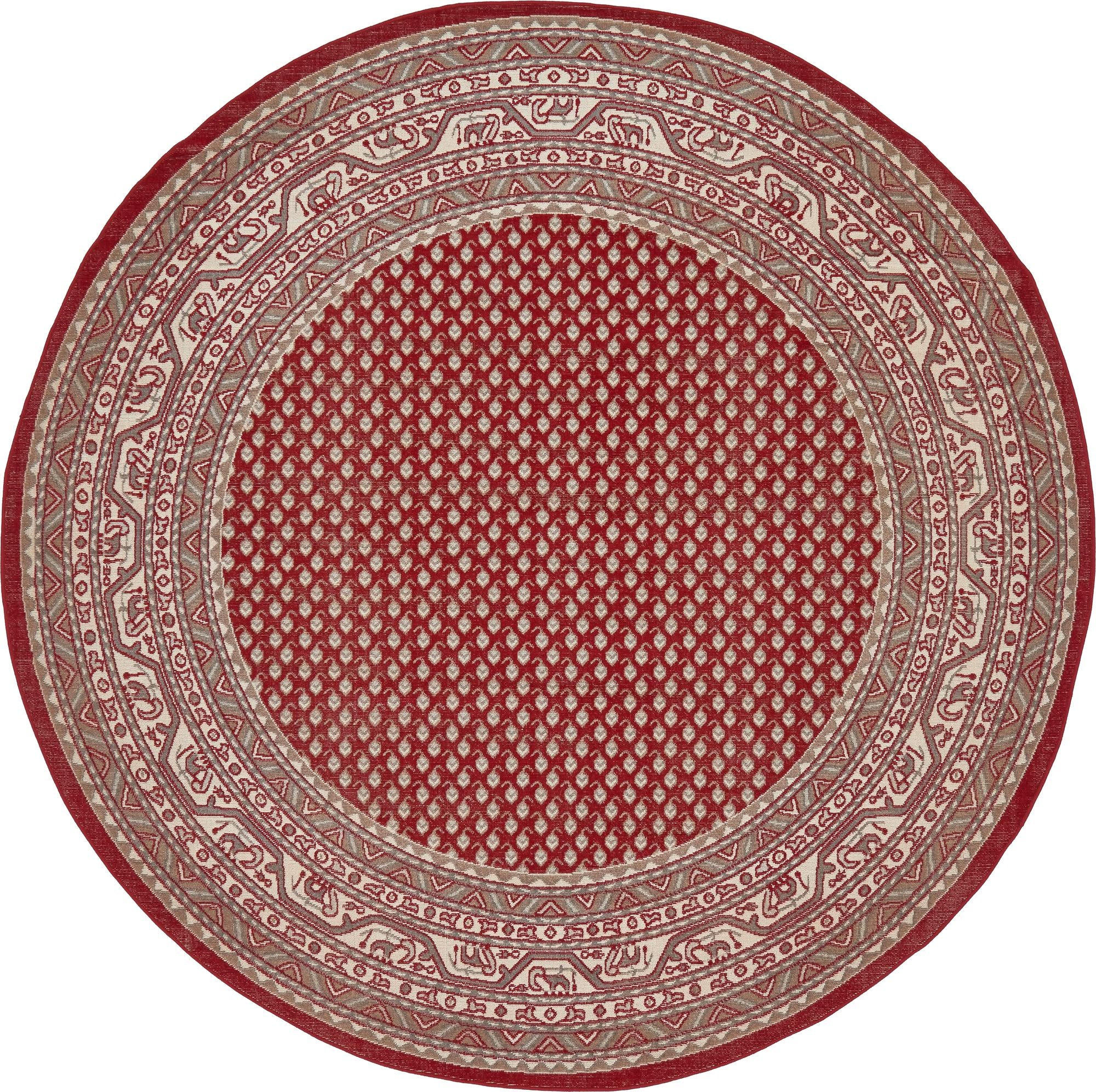8' x 8' Jameson · Geometric border rug, red and ivory