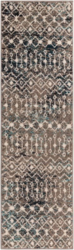 2' x 7' Boswell · Geometric trellis rug, gray and teal