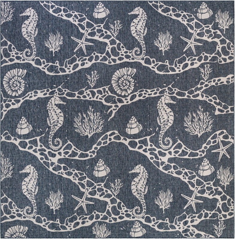 13' x 13' Daly · Coastal Outdoor Rug, navy and ivory