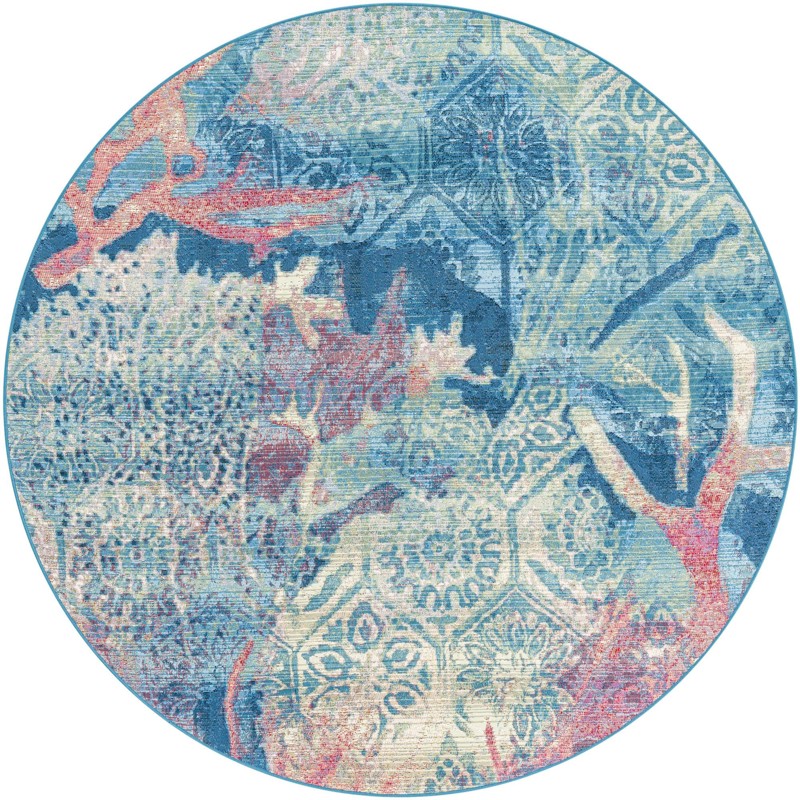 6' x 6' Lomax · Coral abstract Outdoor Rug, blue and pink