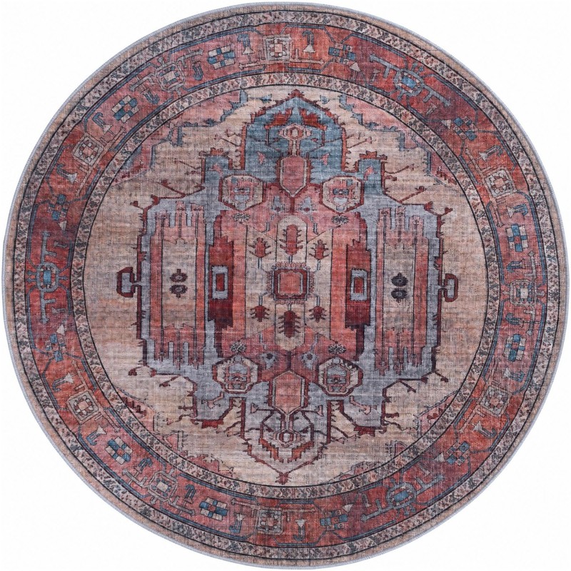 5' 3 x 5' 3 Luther · Medallion rug, red and blue