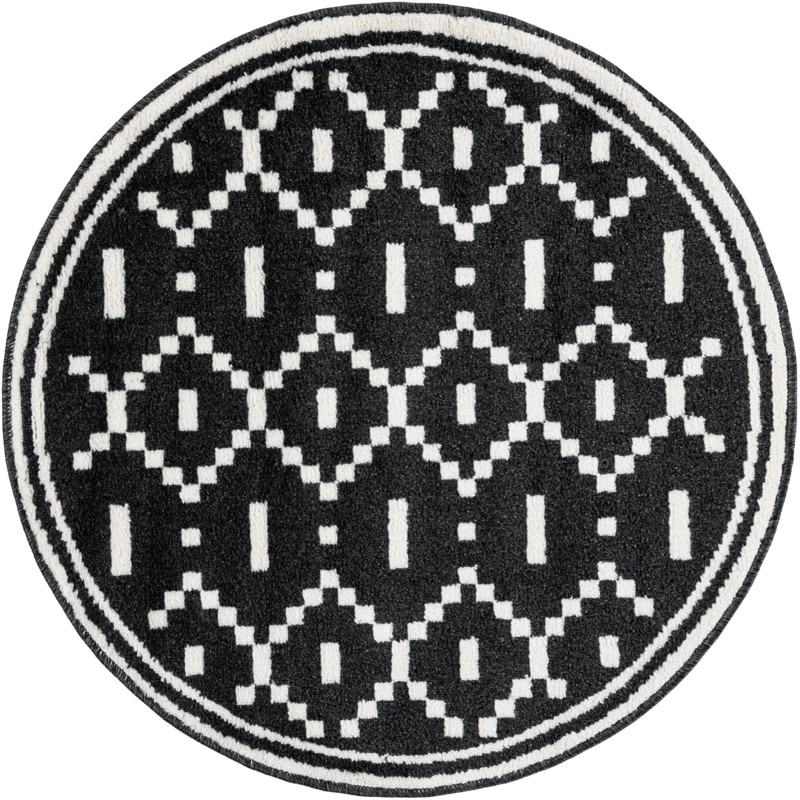 3' x 3' Rankin · Geometric diamond rug, black and ivory