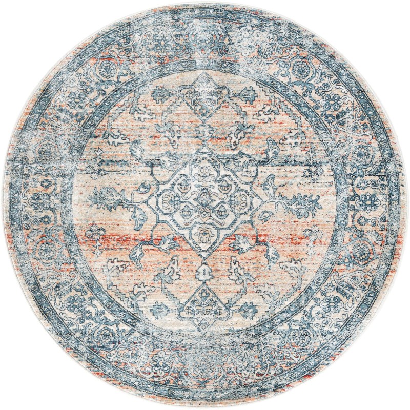 4' x 4' Opal · Medallion rug, blue and terracotta