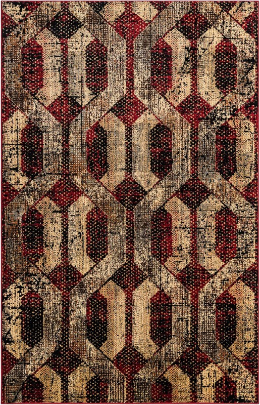 5' 3 x 8' Acadia · Geometric lattice rug, burgundy and beige