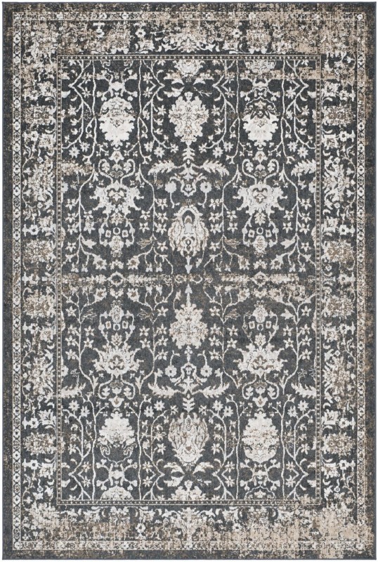 6' x 9' Sandys · Floral Washable Rug, charcoal and cream