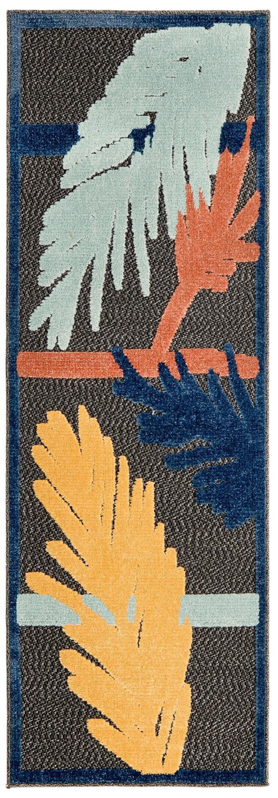 2' x 6' Elm · Tropical leaf Outdoor Rug, charcoal and multicolor