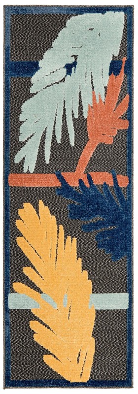 2' x 6' Elm · Tropical leaf Outdoor Rug, charcoal and multicolor