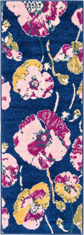 2' x 6' Hyland · Floral rug, navy and pink
