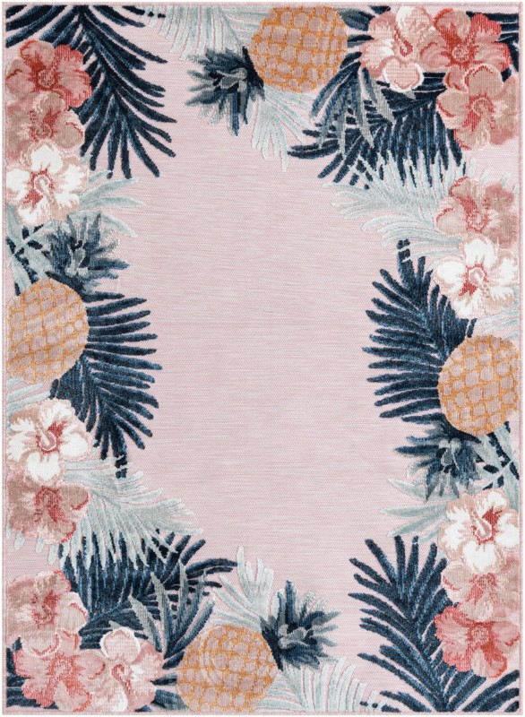 4' 5 x 6' Kirwan · Tropical border Outdoor Rug, pink and multi