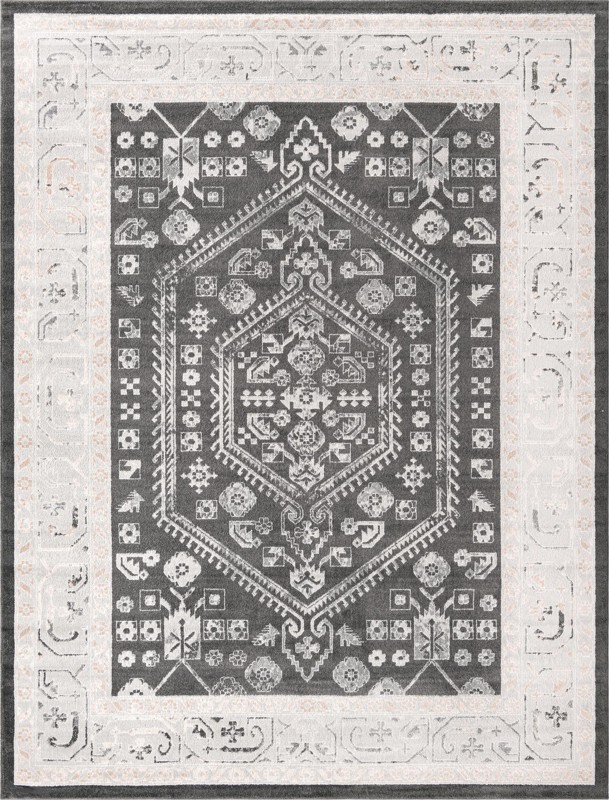 10' x 13' Broadhurst · Border rug, charcoal