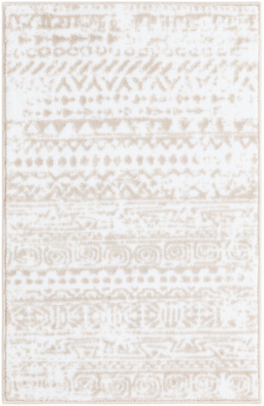 2' x 3' Gleason · Tribal geometric rug, snow white and beige