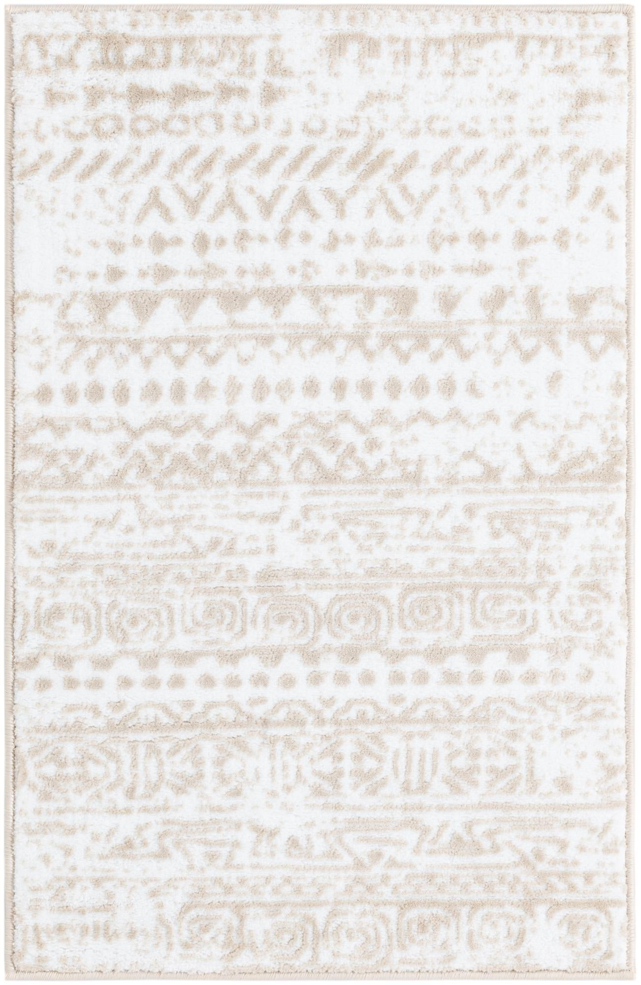2' x 3' Gleason · Tribal geometric rug, snow white and beige