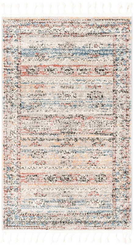 3' 3 x 5' 3 Calla · Faded striped rug, ivory and blue