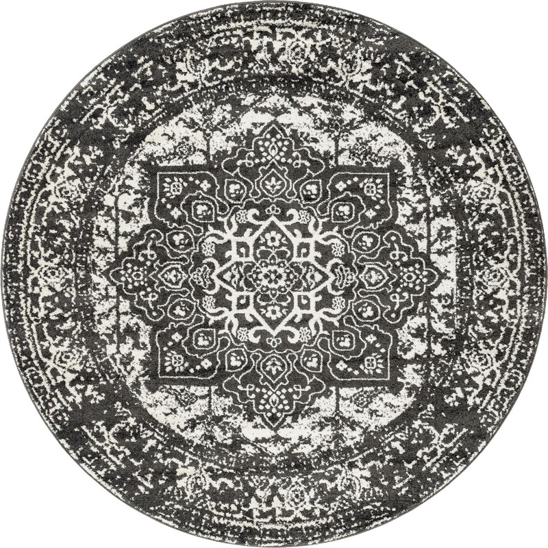 7' 10 x 7' 10 Birch · Medallion rug, gray