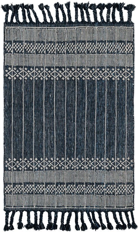 Beaumont · Geometric striped Outdoor Rug, navy and ivory