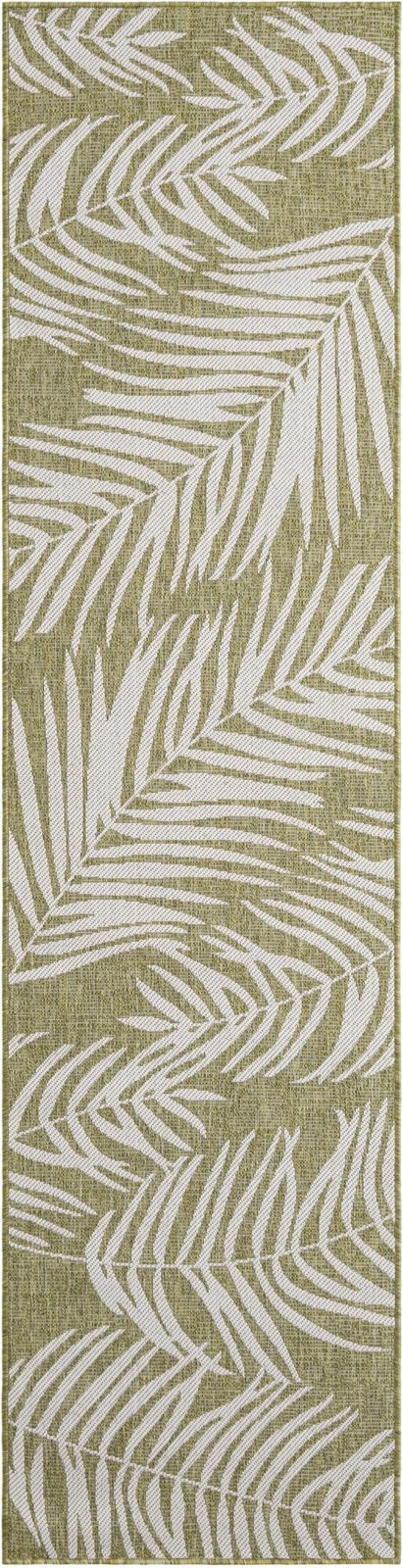 2' 7 x 10' Moody · Palm leaf Outdoor Rug, green and ivory