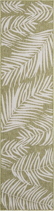 2' 7 x 10' Moody · Palm leaf Outdoor Rug, green and ivory