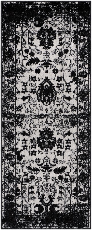 2' x 5' Sandys · Distressed traditional Washable Rug, black and white
