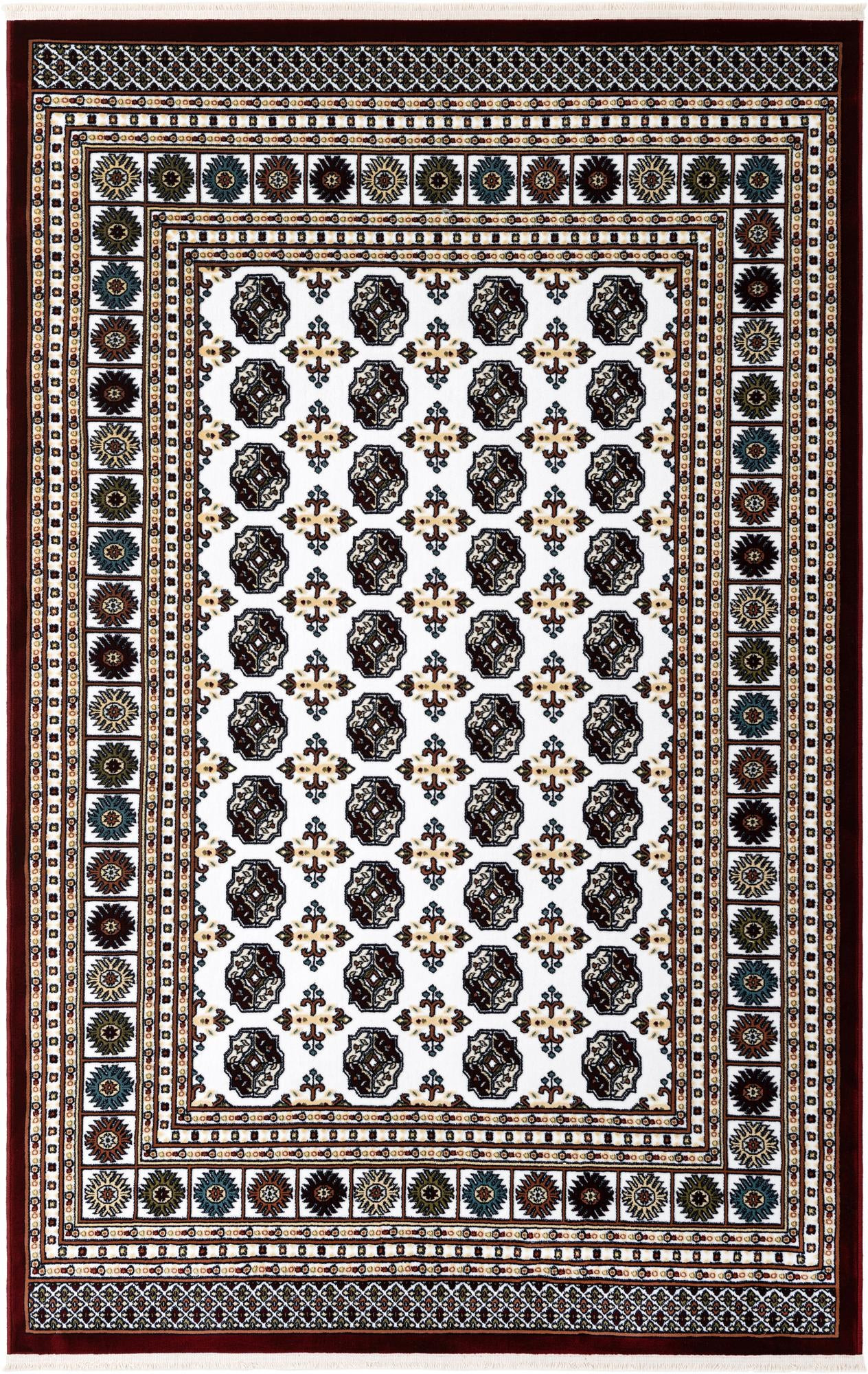 5' 3 x 8' Crestwood · Geometric medallion rug, ivory and red