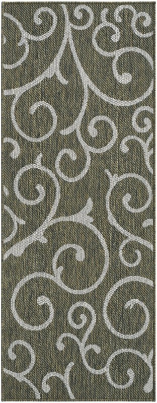 2' x 5' 3 Shale · Scroll Outdoor Rug, green and ivory