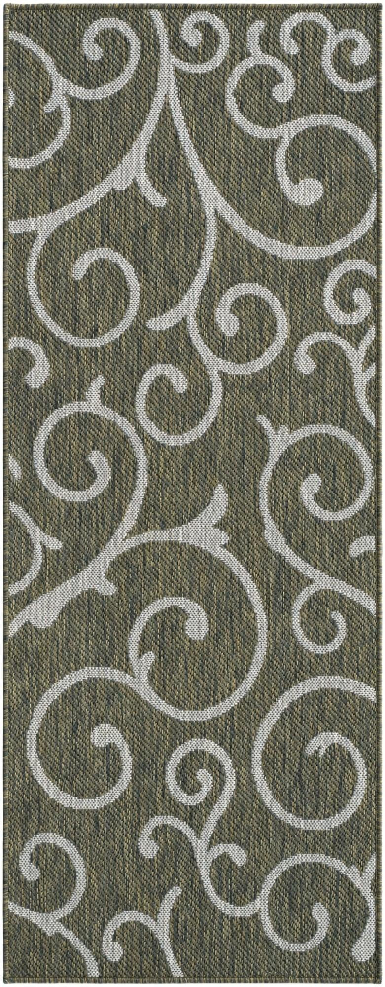2' x 5' 3 Shale · Scroll Outdoor Rug, green and ivory