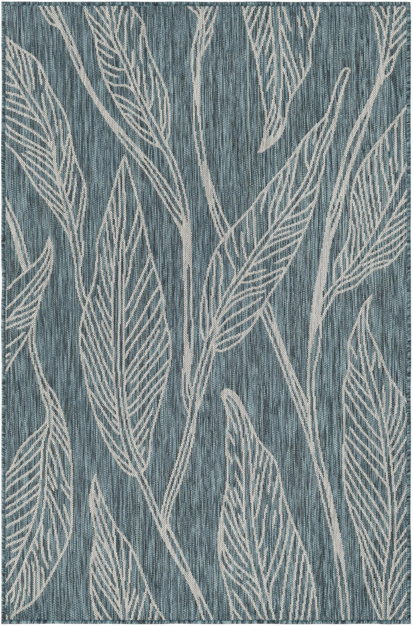4' x 6' Milton · Floral / botanical Outdoor Rug, teal